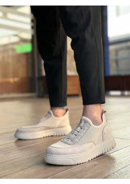 Bağcıksız Lastik Detaylı Triko Erkek Hi Sneaker Bej (Bej Taban) modelleri
