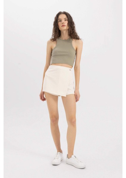 Yüksek Bel Dokuma Şort Etek C0699AX24SM