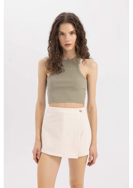 Yüksek Bel Dokuma Şort Etek C0699AX24SM