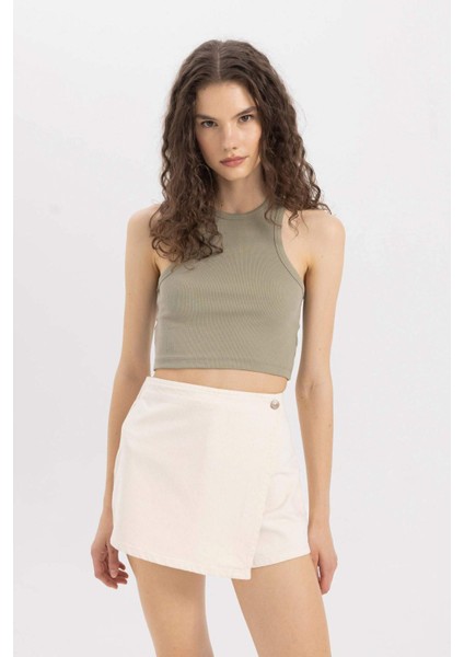 Yüksek Bel Dokuma Şort Etek C0699AX24SM