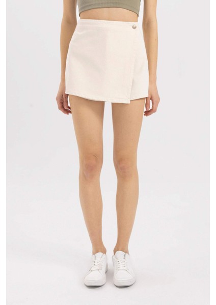 Yüksek Bel Dokuma Şort Etek C0699AX24SM