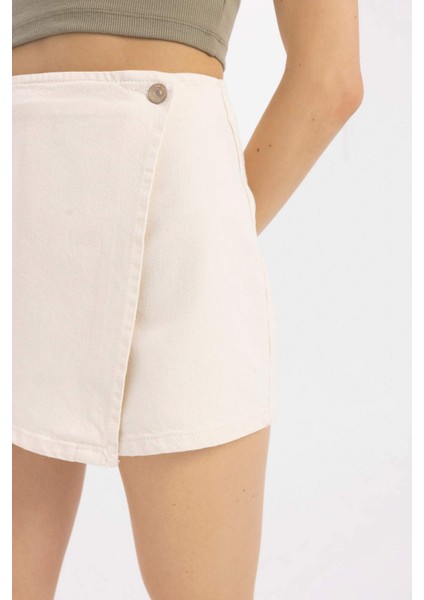 Yüksek Bel Dokuma Şort Etek C0699AX24SM