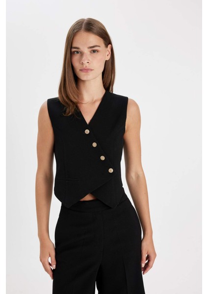 Asimetrik V Yaka Çizgili Blazer Yelek C8848AX24AU