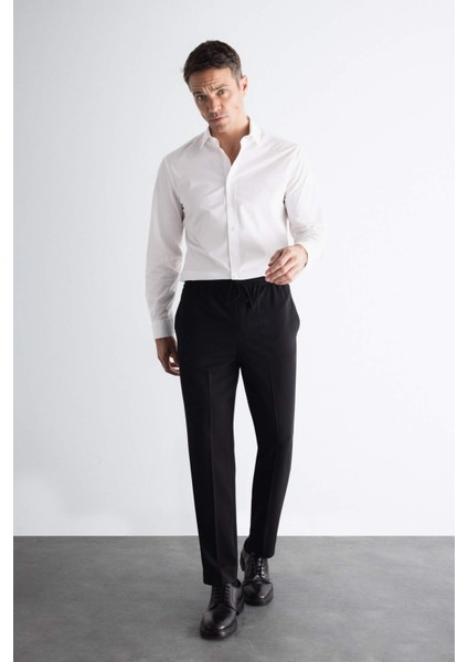 Yazlık Kumaş Jogger Pantolon Beli Bağcıklı Lastikli Düz Paça Cepli Her Yöne Esneyen A9943AX24AU