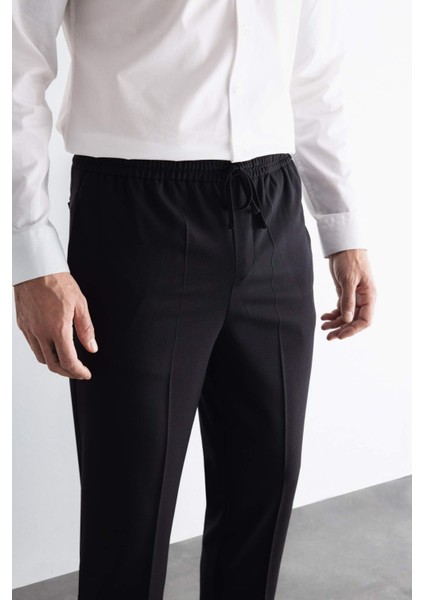 Yazlık Kumaş Jogger Pantolon Beli Bağcıklı Lastikli Düz Paça Cepli Her Yöne Esneyen A9943AX24AU