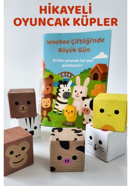 Hikayeli Eğitici Ahşap Küpler (2+ Yaş) | Montessori Oyuncağı | Konuşma ve Hayal Gücü Gelişimi