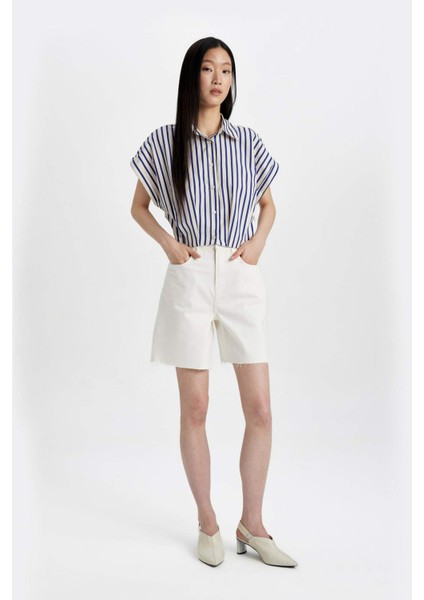 Crop Çizgili Kısa Kollu Poplin Gömlek C8748AX24SM