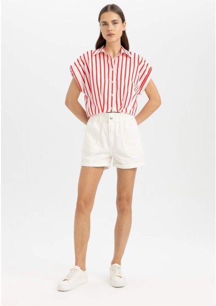 Crop Çizgili Kısa Kollu Poplin Gömlek C8748AX24SM