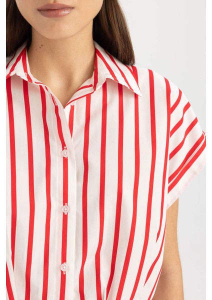 Crop Çizgili Kısa Kollu Poplin Gömlek C8748AX24SM