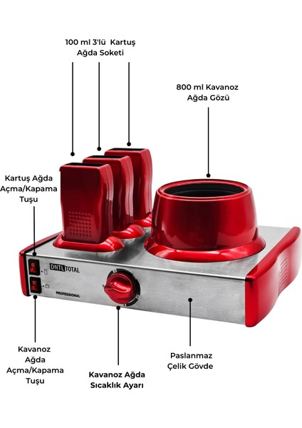 Dntltotal Inox Serisi Kırmızı-Metal 3+1 Ağda Makinesi fiyatları