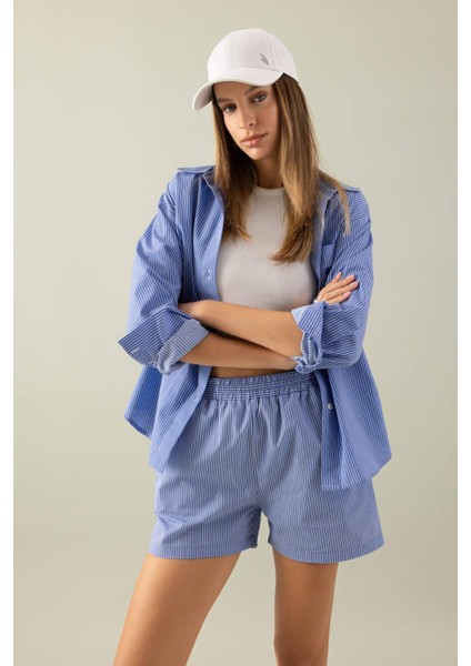 Oversize Geniş Kalıp Çizgili Poplin Uzun Kollu Gömlek C8751AX24SM