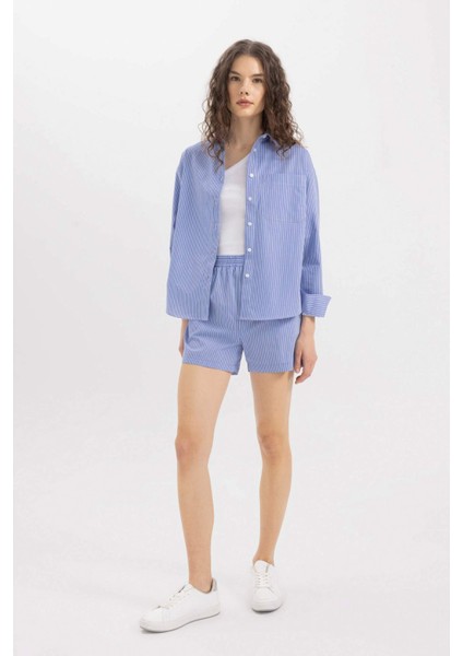 Oversize Geniş Kalıp Çizgili Poplin Uzun Kollu Gömlek C8751AX24SM