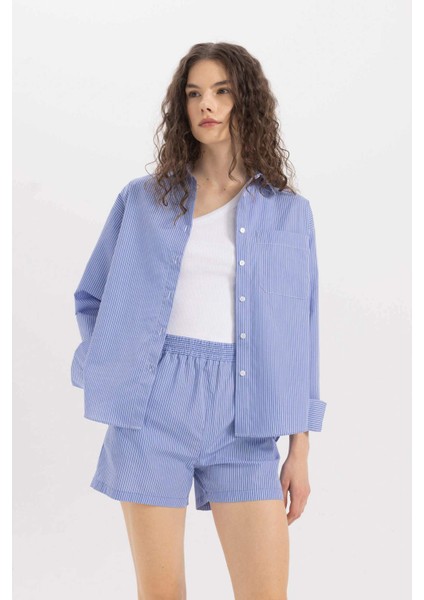 Oversize Geniş Kalıp Çizgili Poplin Uzun Kollu Gömlek C8751AX24SM