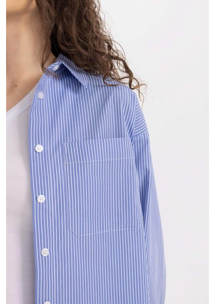 Oversize Geniş Kalıp Çizgili Poplin Uzun Kollu Gömlek C8751AX24SM