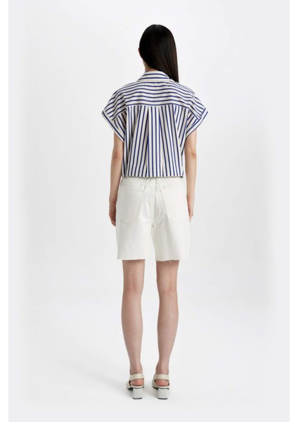 Crop Çizgili Kısa Kollu Poplin Gömlek C8748AX24SM