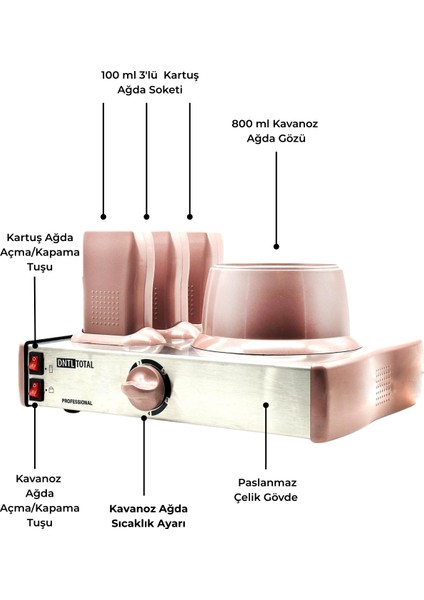 Dntltotal Inox Serisi Pembe-Metal 3+1 Ağda Makinesi fiyatları