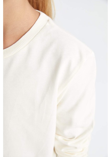 Kız Çocuk Bisiklet Yaka Basic Düz Uzun Kollu Beyaz Okul Tişörtü U6810A624AU