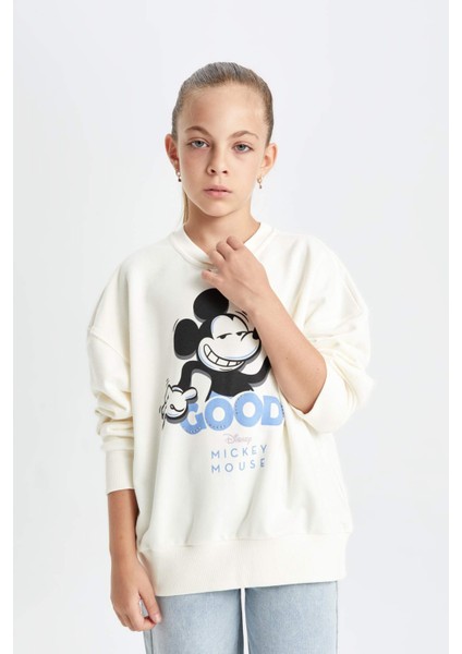 Kız Çocuk Disney Mickey & Minnie Oversize Geniş Kalıp Bisiklet Yaka Sweatshirt C7353A824AU
