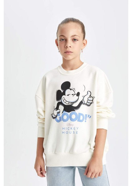 Kız Çocuk Disney Mickey & Minnie Oversize Geniş Kalıp Bisiklet Yaka Sweatshirt C7353A824AU