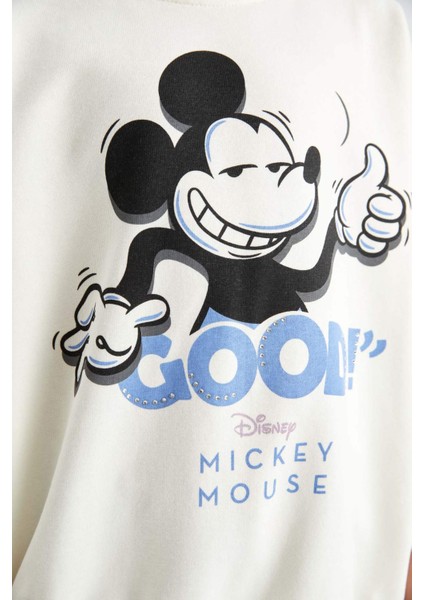 Kız Çocuk Disney Mickey & Minnie Oversize Geniş Kalıp Bisiklet Yaka Sweatshirt C7353A824AU