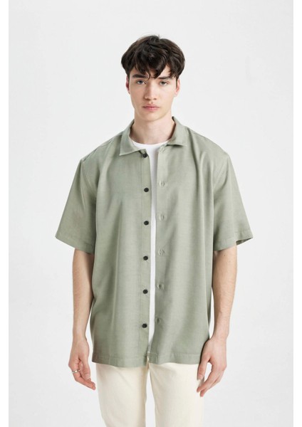 Relax Fit Yazlık Polo Yaka Pamuklu Kısa Kollu Gömlek C7394AX24SM