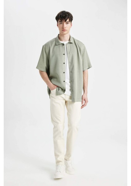 Relax Fit Yazlık Polo Yaka Pamuklu Kısa Kollu Gömlek C7394AX24SM