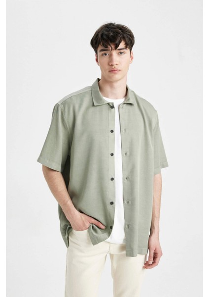 Relax Fit Yazlık Polo Yaka Pamuklu Kısa Kollu Gömlek C7394AX24SM