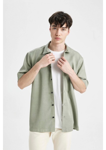 Relax Fit Yazlık Polo Yaka Pamuklu Kısa Kollu Gömlek C7394AX24SM