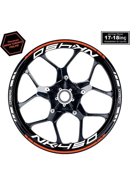 Neon Turuncu Cfmoto 450NK Motosiklet Jant Sticker Etiket Modeli Iç & Dış Takım