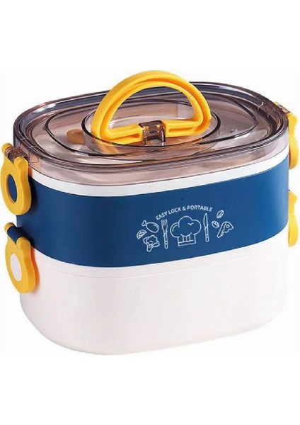 Çelik Beslenme Kabı Iki Katlı 1900ML Lacivert