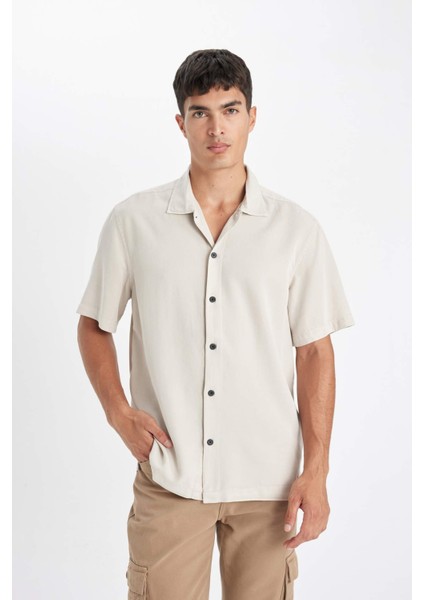 Relax Fit Yazlık Polo Yaka Pamuklu Kısa Kollu Gömlek C7394AX24SM