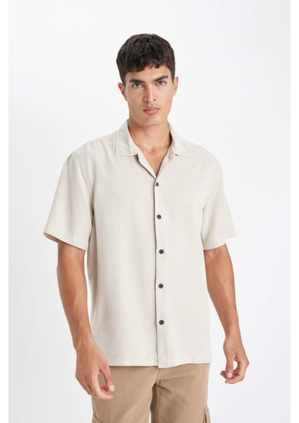 Relax Fit Yazlık Polo Yaka Pamuklu Kısa Kollu Gömlek C7394AX24SM