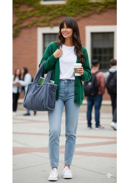 Grey Juicy Tote Kadın Peluş Omuz Çantası (40*30) fiyatları