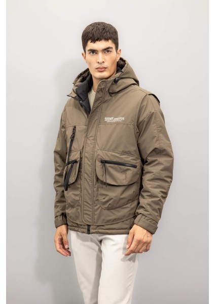 Regular Fit Baskı Detaylı Kapüşonlu Fermuarlı Cepli Mont C7309AX24AU