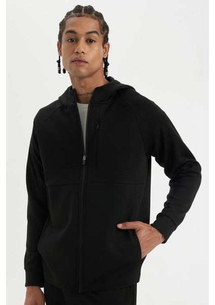 Fit Slim Fit Dar Kesim Kapüşonlu Skuba Dalgıç Kumaş Fermuarlı Sporcu Sweatshirt A6956AX24AU