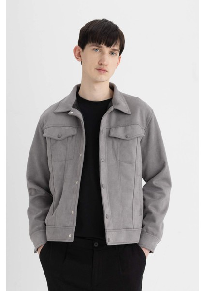 Slim Fit Süet Ceket Dar Kesim Gömlek Yaka Çıtçıtlı Cepli C7906AX24SP