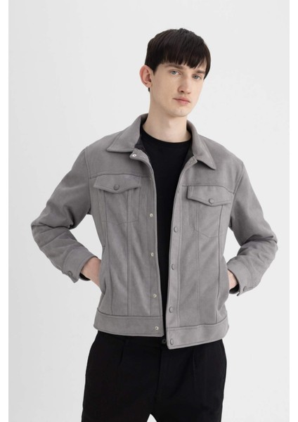 Slim Fit Süet Ceket Dar Kesim Gömlek Yaka Çıtçıtlı Cepli C7906AX24SP