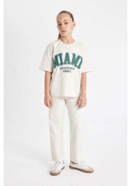 Kız Çocuk Straight Fit Geniş Bol Paça Cepli Pamuklu Bej Okul Pantolonu C9471A824AU