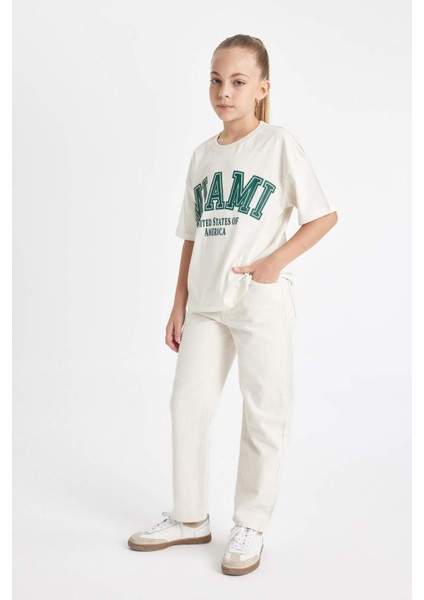 Kız Çocuk Straight Fit Geniş Bol Paça Cepli Pamuklu Bej Okul Pantolonu C9471A824AU