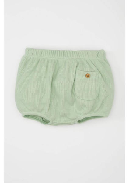 Erkek Bebek 2'li Takım Dinazor Desenli Waffle Kısa Kollu Tişört Üst Beli Lastikli Şort Alt