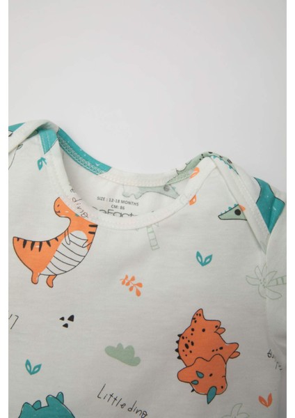 Erkek Bebek 2'li Takım Dinazor Desenli Waffle Kısa Kollu Tişört Üst Beli Lastikli Şort Alt