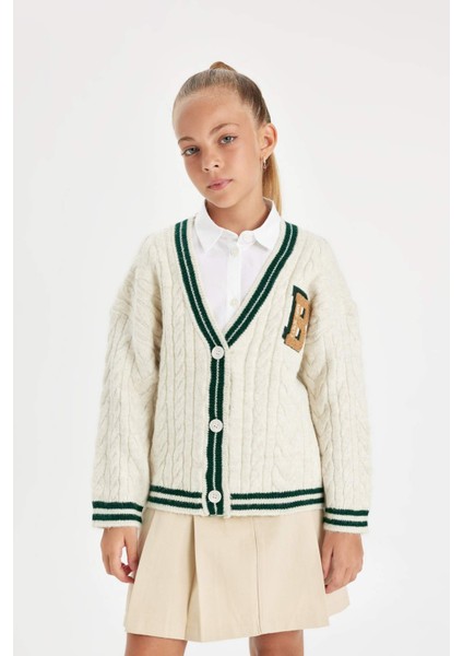 Kız Çocuk Triko V Yaka Düğmeli Okul Hırkası C6926A824AU