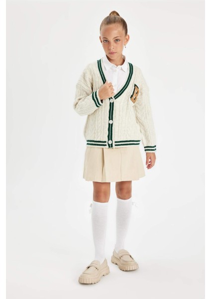 Kız Çocuk Triko V Yaka Düğmeli Okul Hırkası C6926A824AU