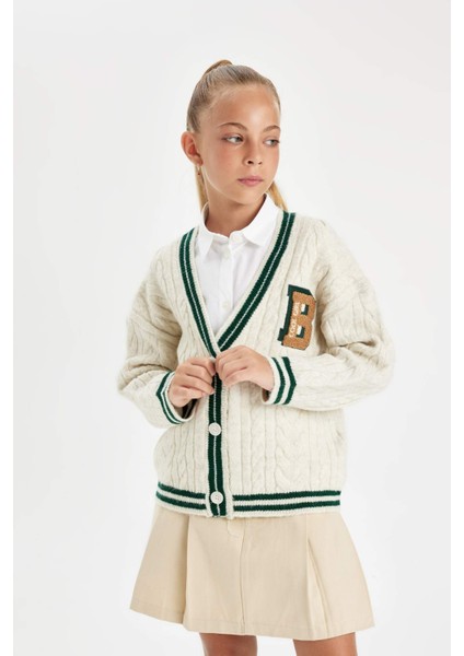 Kız Çocuk Triko V Yaka Düğmeli Okul Hırkası C6926A824AU