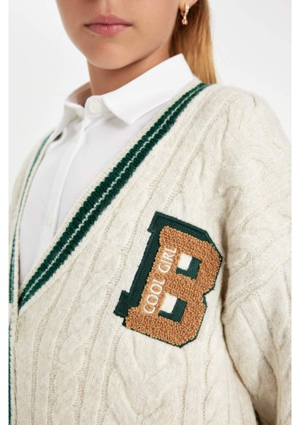 Kız Çocuk Triko V Yaka Düğmeli Okul Hırkası C6926A824AU