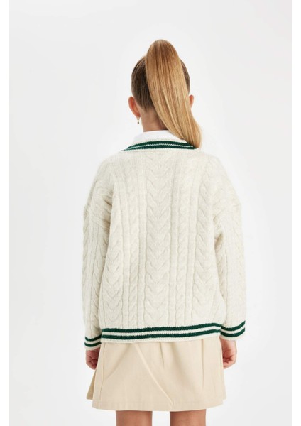 Kız Çocuk Triko V Yaka Düğmeli Okul Hırkası C6926A824AU