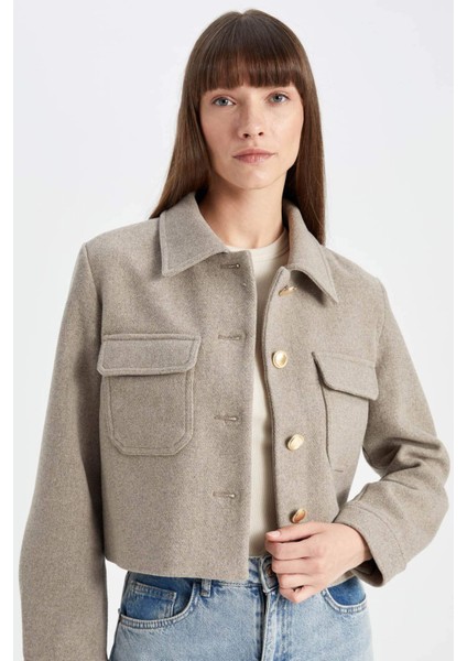 Kısa Kaşe Mont Regular Fit Polo Yaka Düğmeli Cepli Yünlü C9644AX24WN