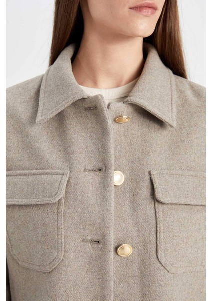 Kısa Kaşe Mont Regular Fit Polo Yaka Düğmeli Cepli Yünlü C9644AX24WN