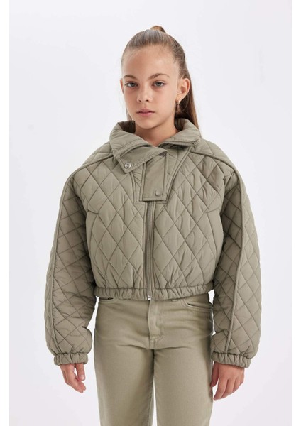 Kız Çocuk Su Geçirmez Dik Yaka Çıtçıtlı Kapitone Beli Lastikli Cepli Şişme Mont C5766A824AU