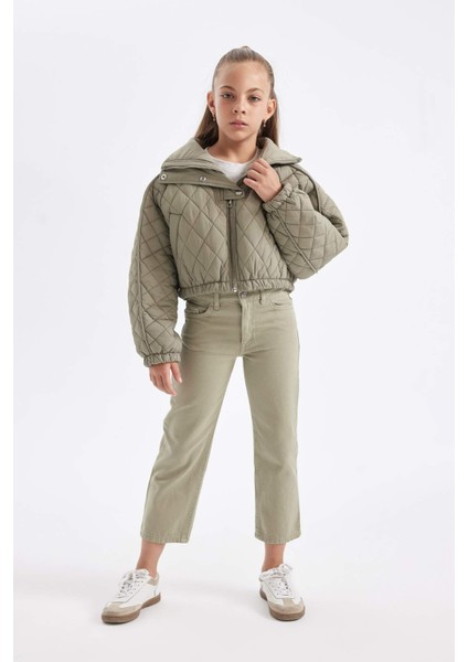 Kız Çocuk Su Geçirmez Dik Yaka Çıtçıtlı Kapitone Beli Lastikli Cepli Şişme Mont C5766A824AU